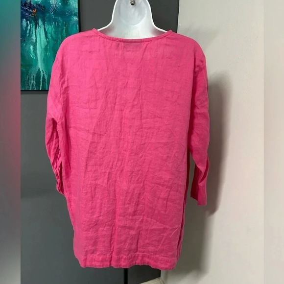 Rafaella Pink Linen Lace Up Neckline Tunic Top‎ Coastal Beachy Travel Breathable - Picture 4 of 10